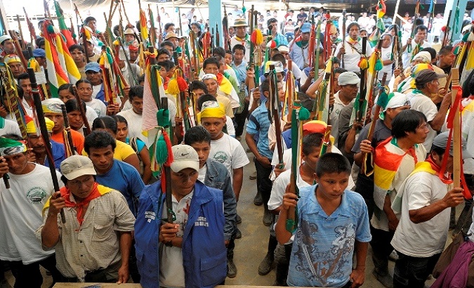Awa Indigenous Community protests over the rising murders of their leaders, Nariño, Colombia, Aug. 18, 2020.