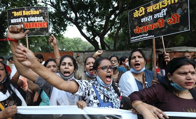 Protest against a gang rape of a 19 years old Dalit girl, New Delhi, India, Oct. 2, 2020.