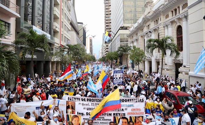 March in support of the candidates Andres Arauz and Carlos Rabascall in Guayaquil, Ecuador, Oct, 8, 2020.