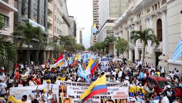 March in support of the candidates Andres Arauz and Carlos Rabascall in Guayaquil, Ecuador, Oct, 8, 2020.