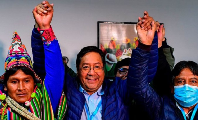Socialist leader Luis Arce (C), Bolivia, 2020.