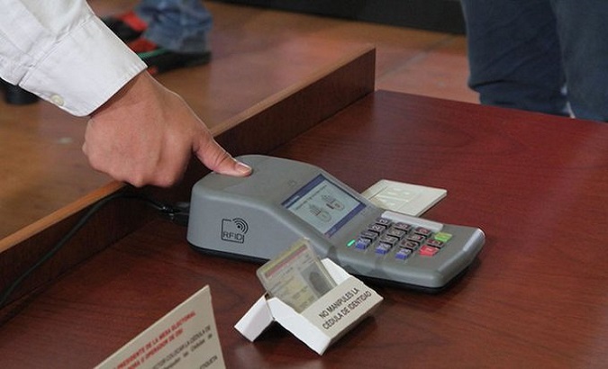 Machine that verifies voter's biometric data, Caracas, Venezuela, Oct. 2020.