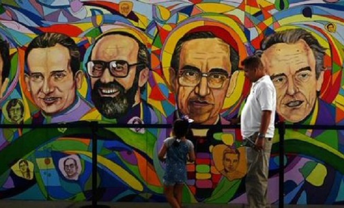 Mural in memory of the murdered priests, El Salvador, 2020.