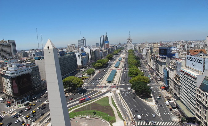 View of 9 July Avenue with the Obelisk of the Republic Square, Buenos Aires, Argentina, Oct. 23, 2020