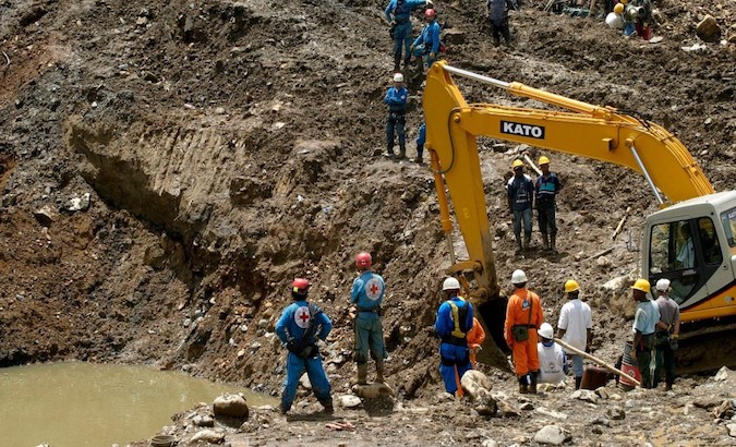 Rescue forces search for miners trapped in gold mine, Bolivar, Colombia, Nov. 10, 2020
