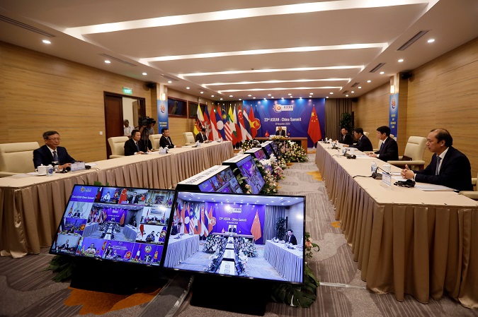 General view of the virtual 23rd Association of Southeast Asian Nations (ASEAN) - China summit in Hanoi, Vietnam, 12 November 2020. The virtual 37th ASEAN Summit and related summits take place from 12 to 15 November 2020 in Hanoi.