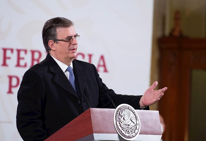 Mexican Minister of Foreign Affairs, Marcelo Ebrard, during his participation in a press conference at the National Palace in the country's capital. Mexico City, Mexico. November 17, 2020.