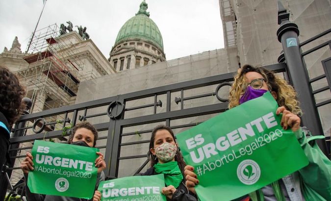 Women demand abortion legalization on the streets of Buenos Aires, Argentina, Nov. 18, 2020.