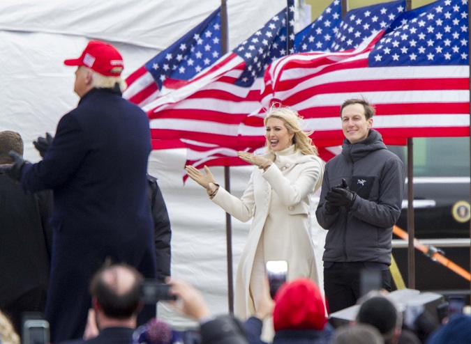 Ivanka Trump and Jarrod Kushner applaud as US President Donald J. Trump exits the stage during a campaign visit to Michigan Stars Sports Center, Washington, Michigan, USA, 01 November 2020.