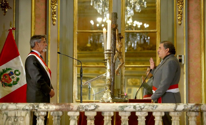 Interim President Sagasti (L) and Interior Minister Cluber Aliaga (R), Lima, Peru, Dec. 2, 2020.