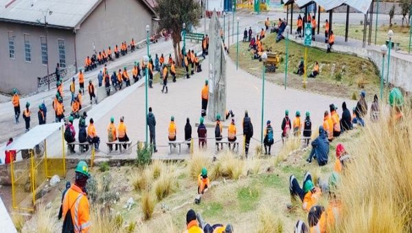 Miners on an indefinite strike, Huarochiri, Peru, Dec. 1, 2020.