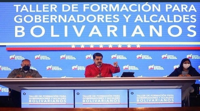 Nicolas Maduro adresses governors and mayors during a national meeting on December 29, 2020. Caracas, Venezuela.