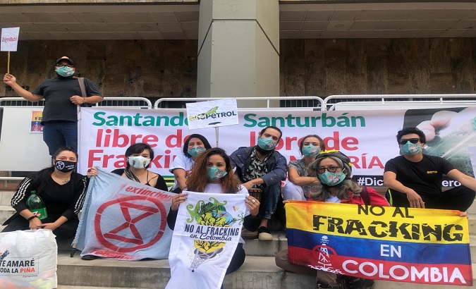 Activists mobilized to reject the use of fracking, Santander, Colombia, Dec. 13. The signs read, 