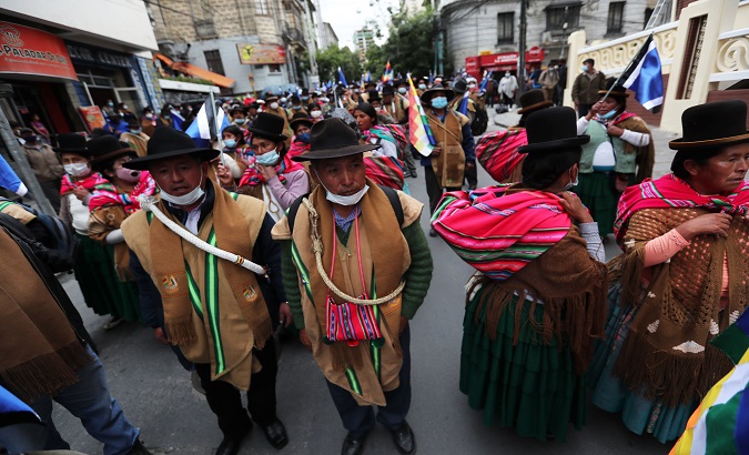 Socialist activists gathered to support their candidates, Las Paz, Bolivia, Dec. 28, 2020.