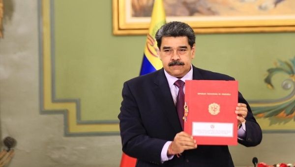 President Nicolas Maduro presents land and maritime borders decree, Caracas, Venezuela, Jan. 7, 2021.