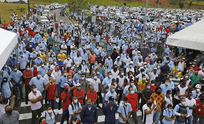 Workers protest against the closure of plants managed by Ford automobile company, Brazil, Dec. 12, 2021.