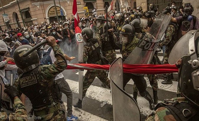 National police crack down on a protest in Lima, Peru, Nov. 2020.