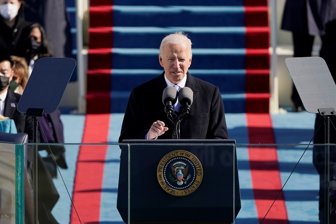 President Joe Biden speaks during his inauguration as US President in Washington, DC, USA, 20 January 2021.