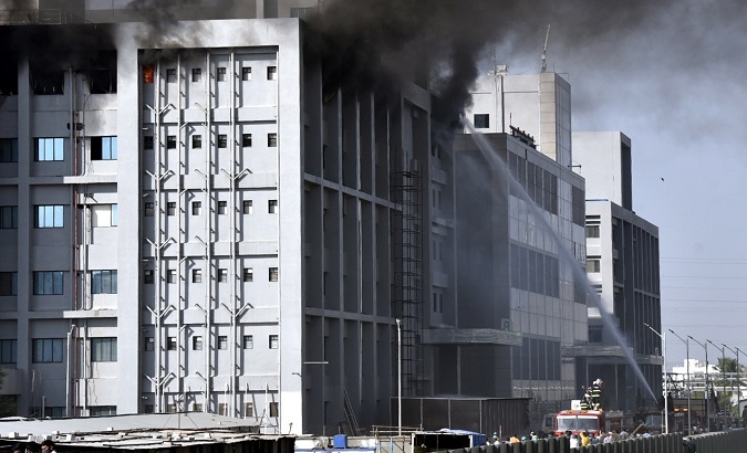 Firefighters extinguish blazes at India's Serum Institute, Hadapsar, India, Jan. 21, 2021.