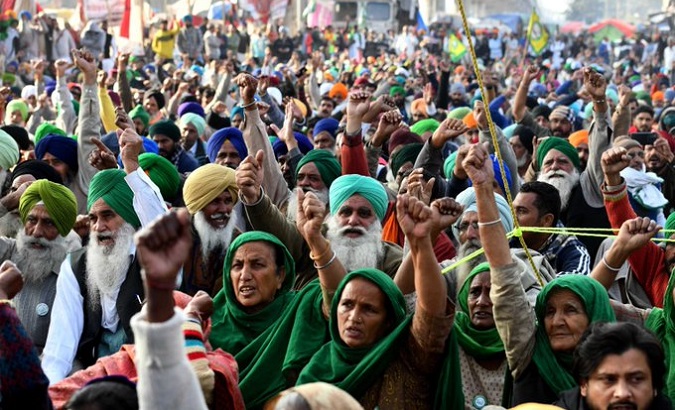 Farmers protest against pro-corporate laws, Delhi Haryana Tikri border, India, Dec. 15, 2020.