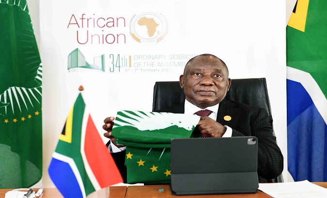 President Cyril Ramaphosa hands over the African Union Chairship, South Africa, Feb. 6, 2021.