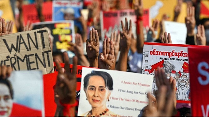 Demonstrations are taking place in Myanmar since the coup on February 1, 2021.