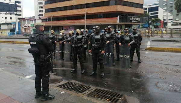 The Police maintain the guard outside the National Electoral Council, Quito, Ecuador, Feb. 22, 2021.