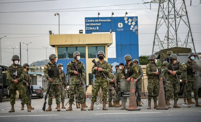 Police officers outside the Litoral Prison, Guayaquil, Ecuador, Feb. 24, 2021.
