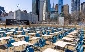A grid of 168 desks makes up the UNICEF organized 