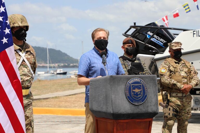 US Ambassador to Panama Stewart Tuttle at the inauguration of the Regional Center for Air Naval Operations (Croan) in Panama. February 11, 2021.