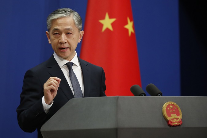 Chinese Foreign Ministry spokesman Wang Wenbin speaks during a daily media briefing at the Ministry of Foreign Affairs in Beijing, China, September 2020.