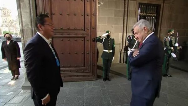 Bolivia's President Luis Arce (L) meets Mexico's President Andres Manuel Lopez Obrador (R), Mexico, March. 24, 2021.
