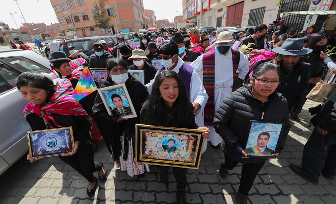 Relatives demand justice for Senkata massacre's victims, El Alto, Bolivia, Nov. 19, 2020.