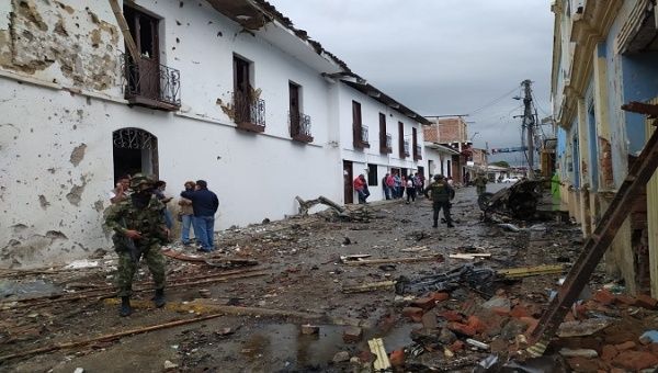 Location of the car bomb explosion in Corinto, Cauca, Colombia, March 26, 2021.
