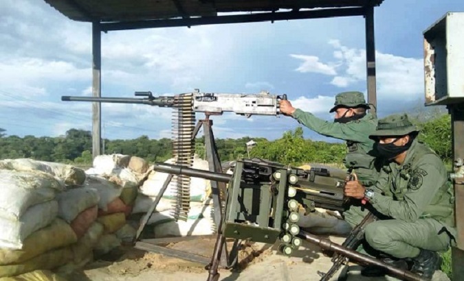 Venezuelan military guard the border with Colombia, March 2021.