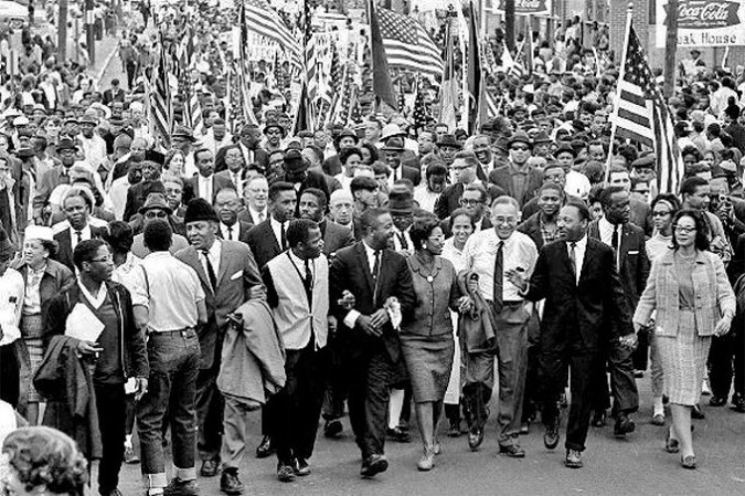 56 years ago 25,000 marched from Selma to Montgomery led by MLK. Five months later LBJ signed the Voting Rights Act. Today the GOP is pushing 250+ voter suppression bills in 43 states.