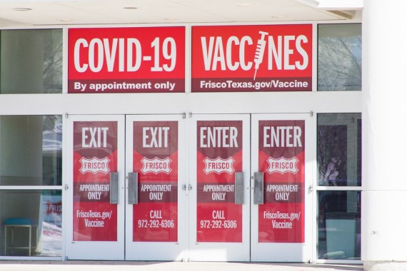 Photo taken on Feb. 19, 2021 shows a COVID-19 vaccine center in Frisco, Texas, the United States.