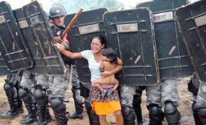 Indigenous woman during a protest, Brazil.