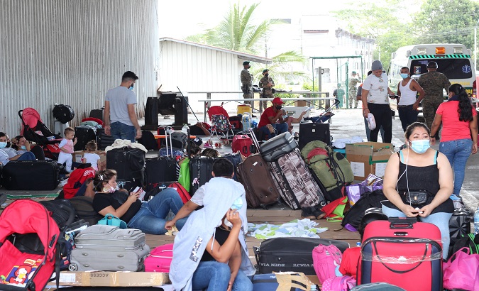 Migrants at a reception center in Paso Canoas, Panama, Feb. 5, 2021.