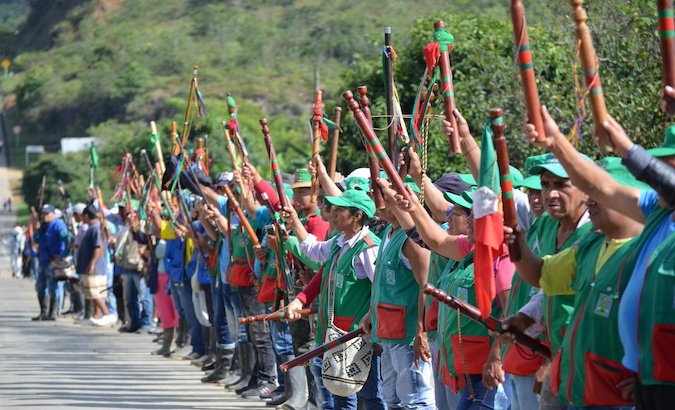 Indigenous people protest against President Ivan Duque in Cauca, Colombia, May 2021.