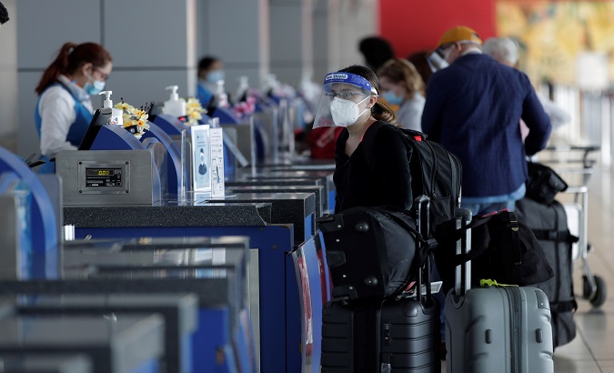 International travelers undergo a check-up at Tocumen International Airport, Panama City, Panama, 2020.