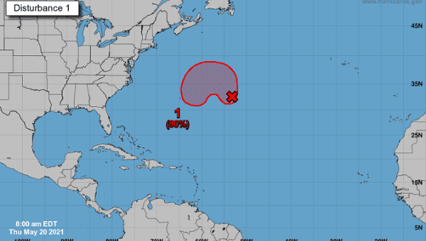 The non-tropical low-pressure system located about 650 miles east-northeast of Bermuda is now moving northward.
