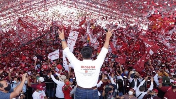 Morena candidate Adolfo Cerqueda held an electoral rally in Nezahualcoyotl, Mexico, May 30, 2021.