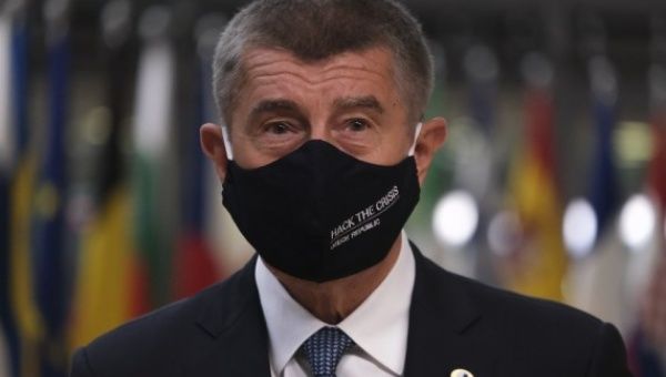 File photo shows Czech Prime Minister Andrej Babis arriving for a special European Council meeting at the EU headquarters in Brussels, July 17, 2020.