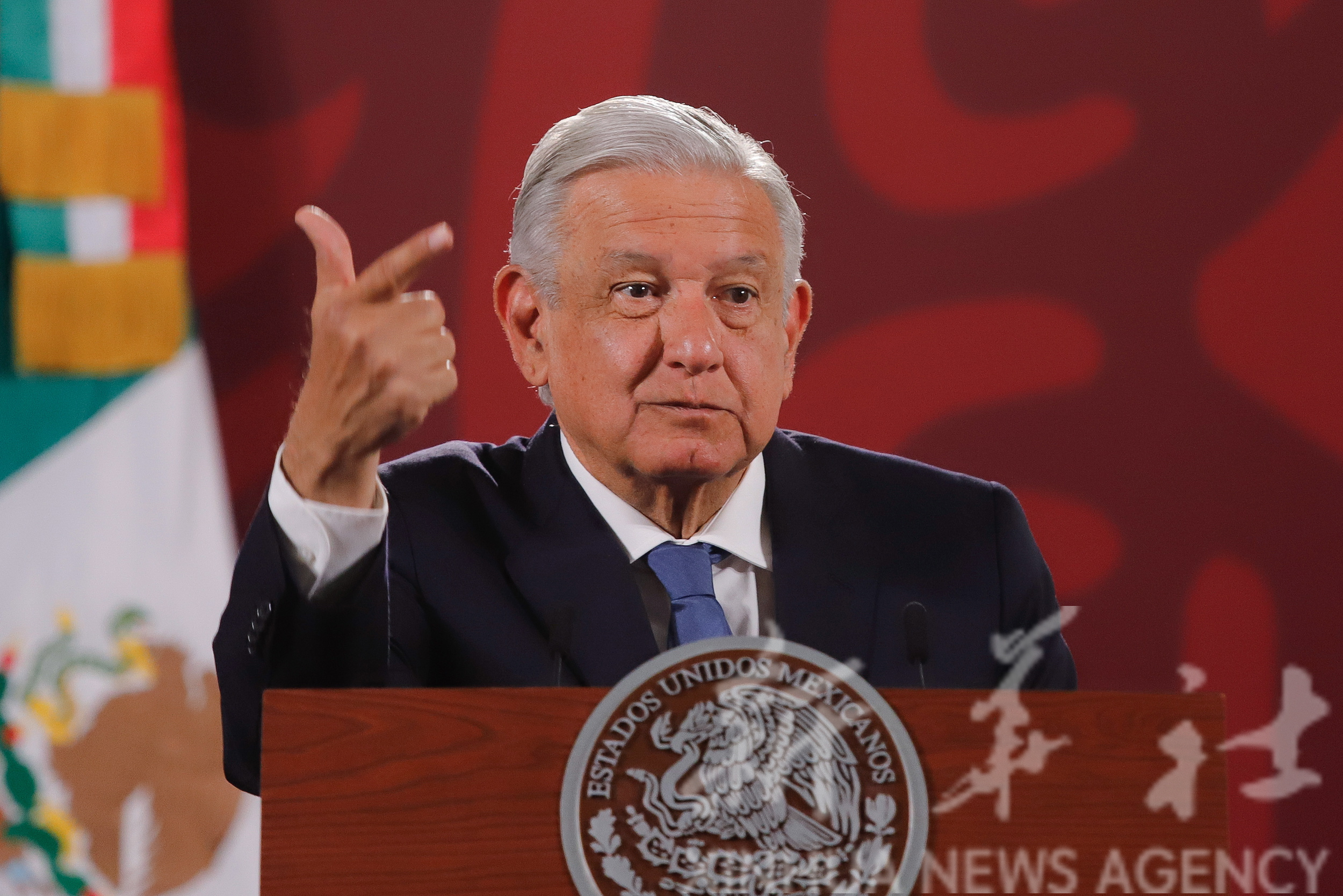 The President of Mexico Andres Manuel Lopez Obrador offers his morning conference, at the National Palace in Mexico City, Mexico, 09 May 2022.