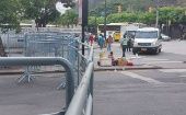 Metal barriers to prevent traffic near an electoral precinct, Guayaquil, Ecuador, Feb. 5, 2022.