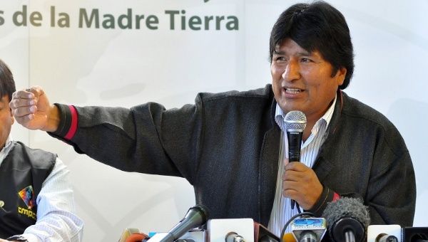 Evo Morales addressing the World People