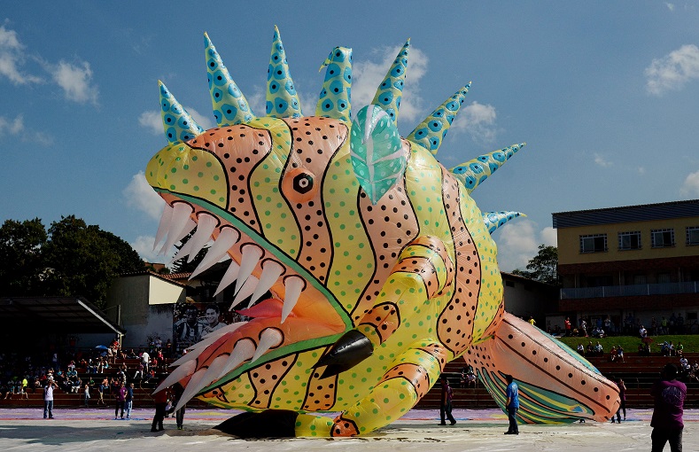 A view of balloon depicting an Alebrije, of Oaxacan-Mexican folk art tradition