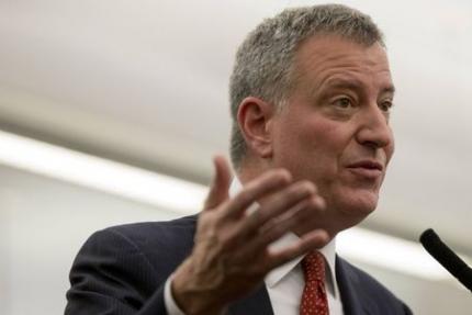 New York City Mayor Bill de Blasio speaks during a news conference