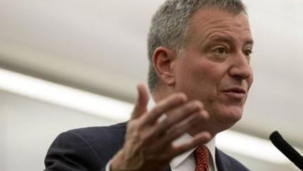 New York City Mayor Bill de Blasio speaks during a news conference